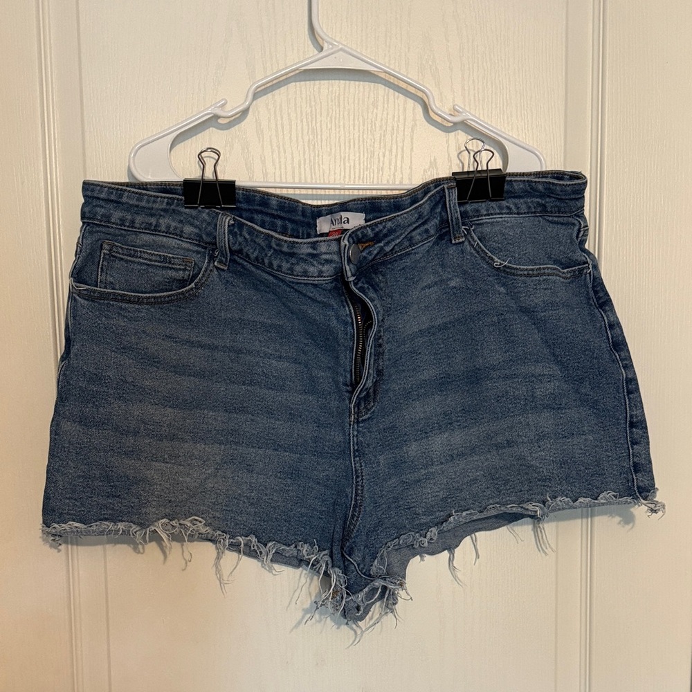 Arula Women's Distressed Blue Jean Shorts Fringe Cut-Off Plus Size 20